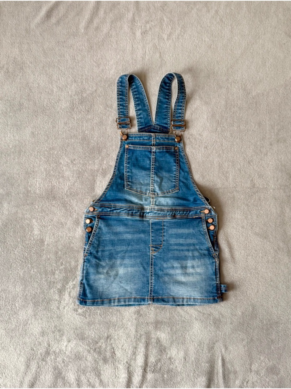Love Trends Blue Denim Overall Jumper Dress Skirtall Size S Mini Jean Pinafore - Picture 2 of 14